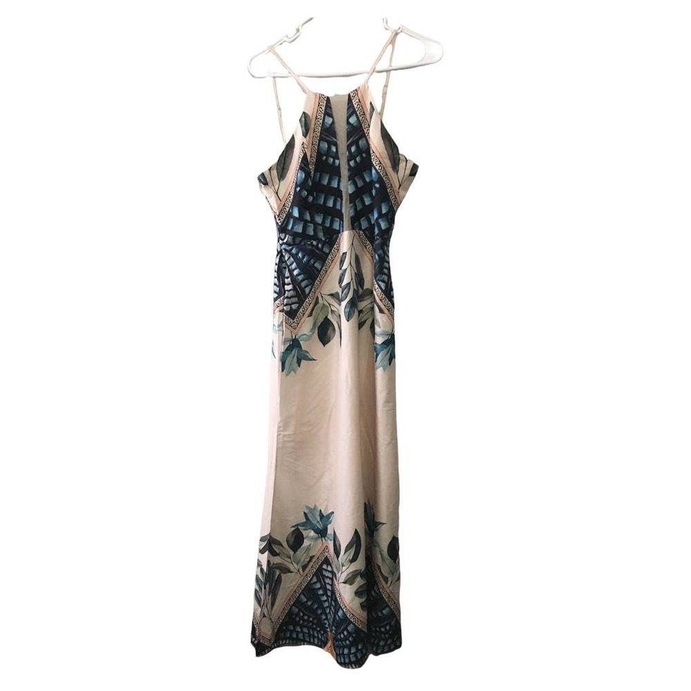 NWT CBR Chic Boutique Rose Women's Tropical Halter Maxi Dress Sz L White/Blue